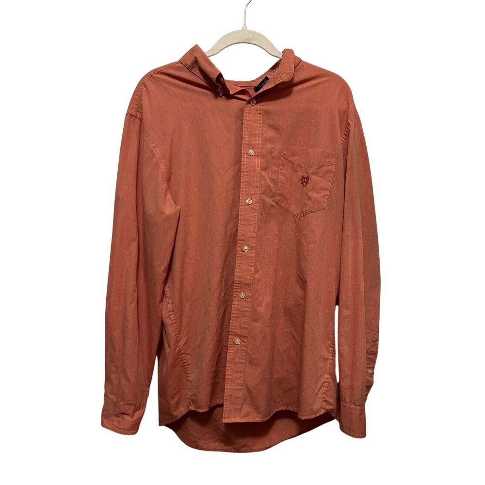 Chaps Men's Large Button Down Shirt Red Long Sleeve Easy Care Collared L
